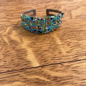 Beautiful, hand-made beaded cuff silver bracelet